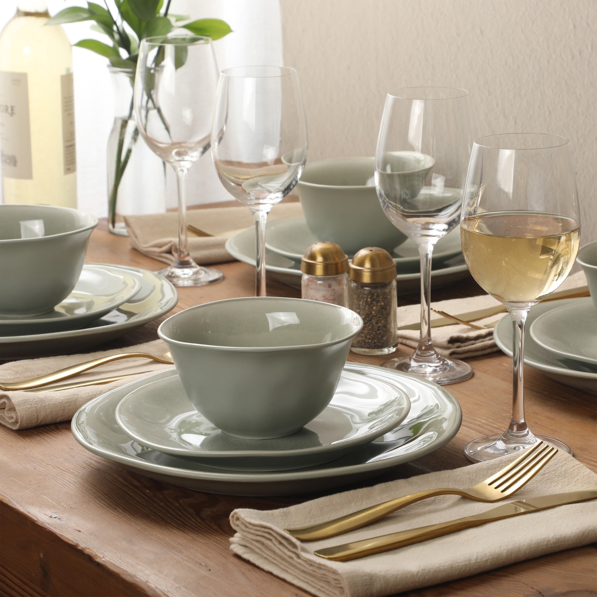 Gibson Elite Port Barton 12-Piece Green Stoneware Dinnerware Set