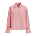 thumbnail image 4 of Babysbule Women's Satin Ruffle Collar Zip Front Blouse, Flounce Cuff Long Sleeve Casual Top for Office & Evening Wear, 4 of 8