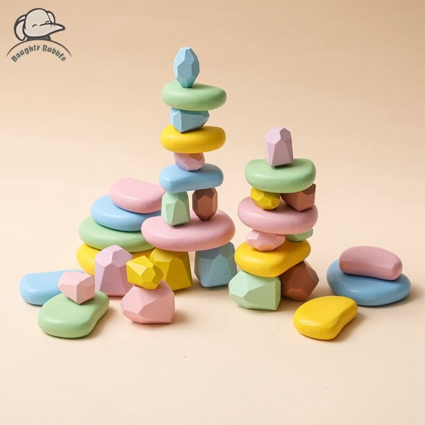 Piedras de apilamiento de arco iris de madera, juguetes de madera de colores, bloques de apilamiento para niños, juguete intelectual Montessori, juego de equilibrio de piedras de apilamiento Fivean unisex