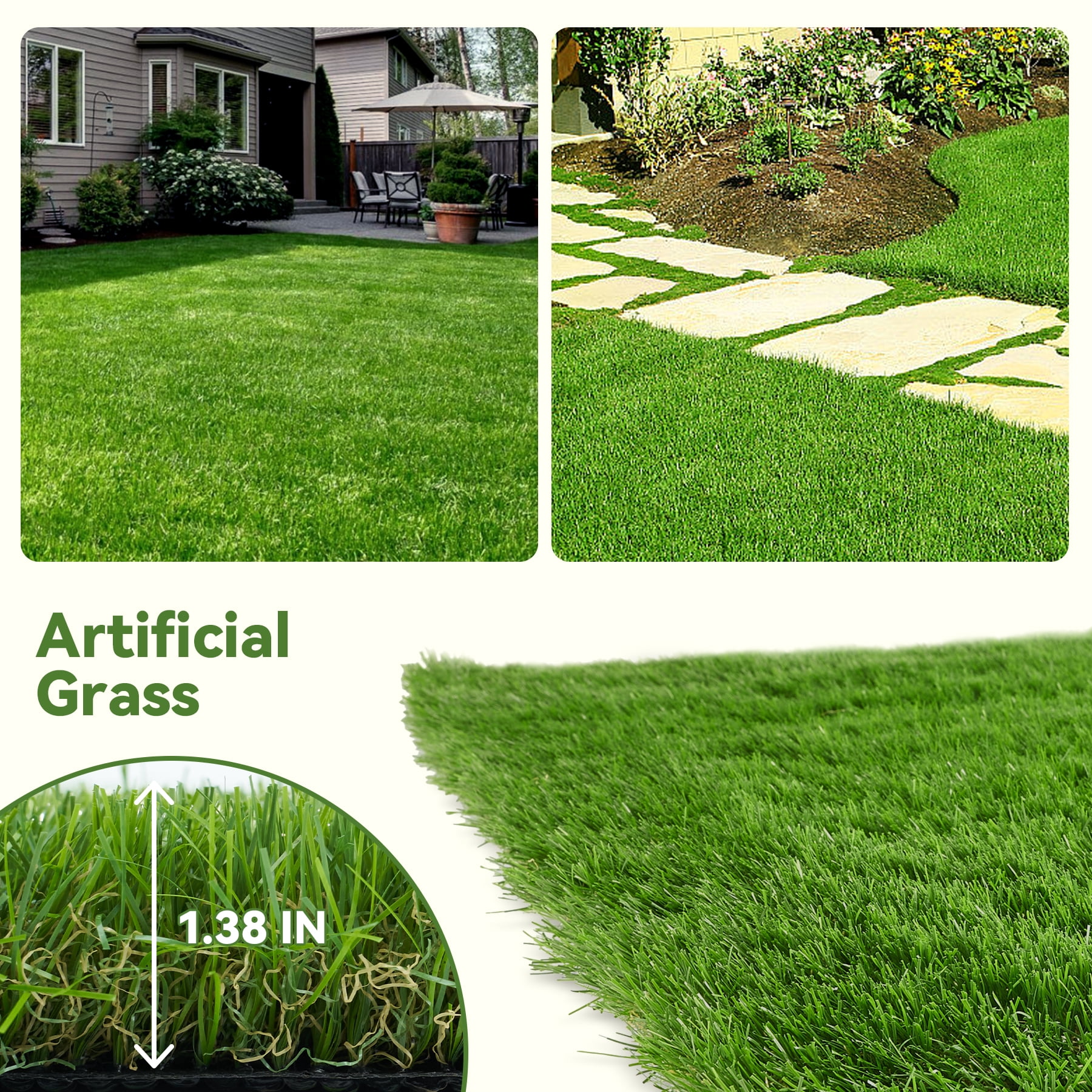 Hawsaiy 3×5ft Artificial Grass Rug, 1.38" Thick Fake Grass Mat with Drainage, UV-Resistant Synthetic Turf for Garden, Patio, Balcony, Kids & Pets