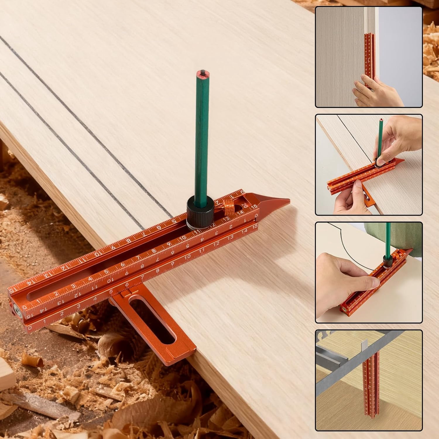 CATPAN Magnetic 4-Sided Laser Scale Scribing Tool-Leveling Ruler with Magnetic Base-Multi-Purpose Woodworking Marking Tool for DIY, Woodworking, Carpentry, Furniture Making and Construction