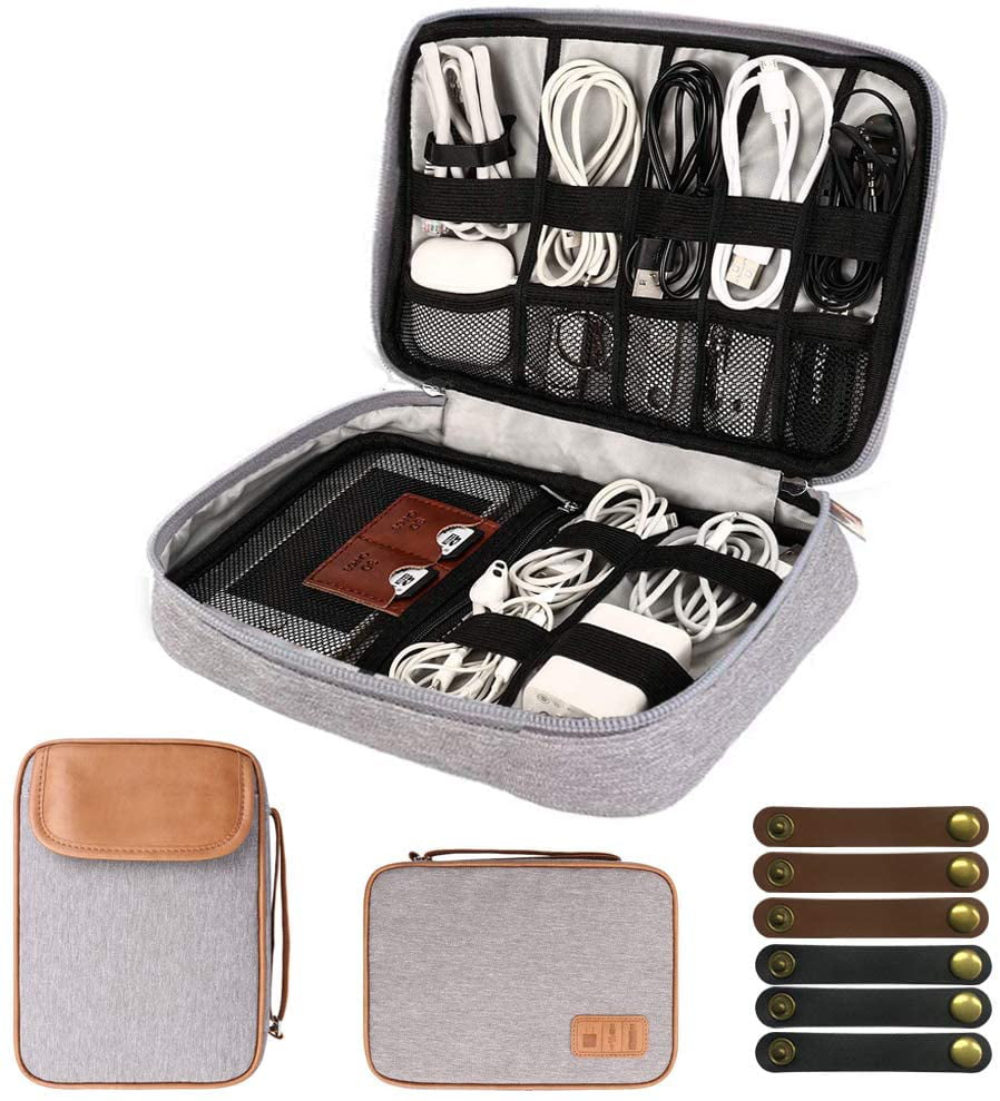 Hard Drives USB Charger Travel Cable Organizer Case Tech Electronics Accessories Bag with 3 Cable Ties for Cable iPad 