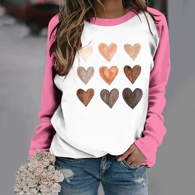Aboser Chandails pour Femmes, Imprimé de Cœur de la Saint-Valentin, Col Rond, Manches Longues, Chandails pour Femmes, Vêtements Y2K, Raglan, Hauts Surdimensionnés pour Filles, Chandails Décontractés, T-Shirts Roses, Cadeaux pour Amies