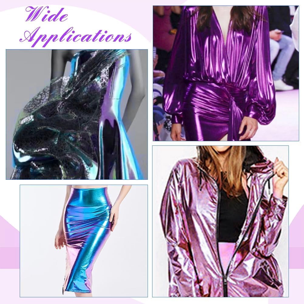 2 Yards Metallic Foil Stretch Fabric Medium Purple Hologram Sewing Fabric 63 Inches Wide Mirror Reflective Vinyl for DIY Textile Dancewear Costumes Garment Accessories