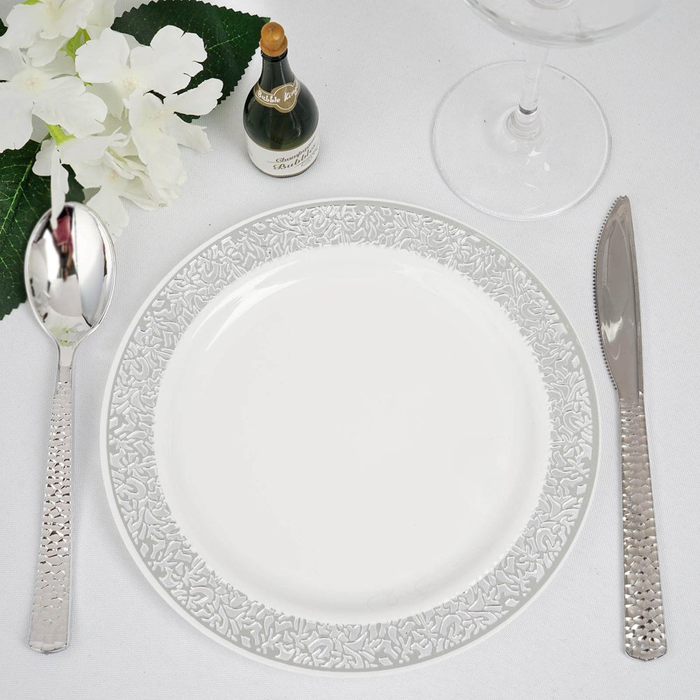 Efavormart 50 Pcs Gold Trimmed Round Disposable Plastic Plate Dinner