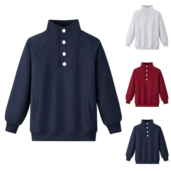 Miluxas Girls Oversized Sweatshirt No Hood Winter Warm Pullover Casual Long Sleeve Button Henley Neck Sweatshirts Wine 12-14 Years