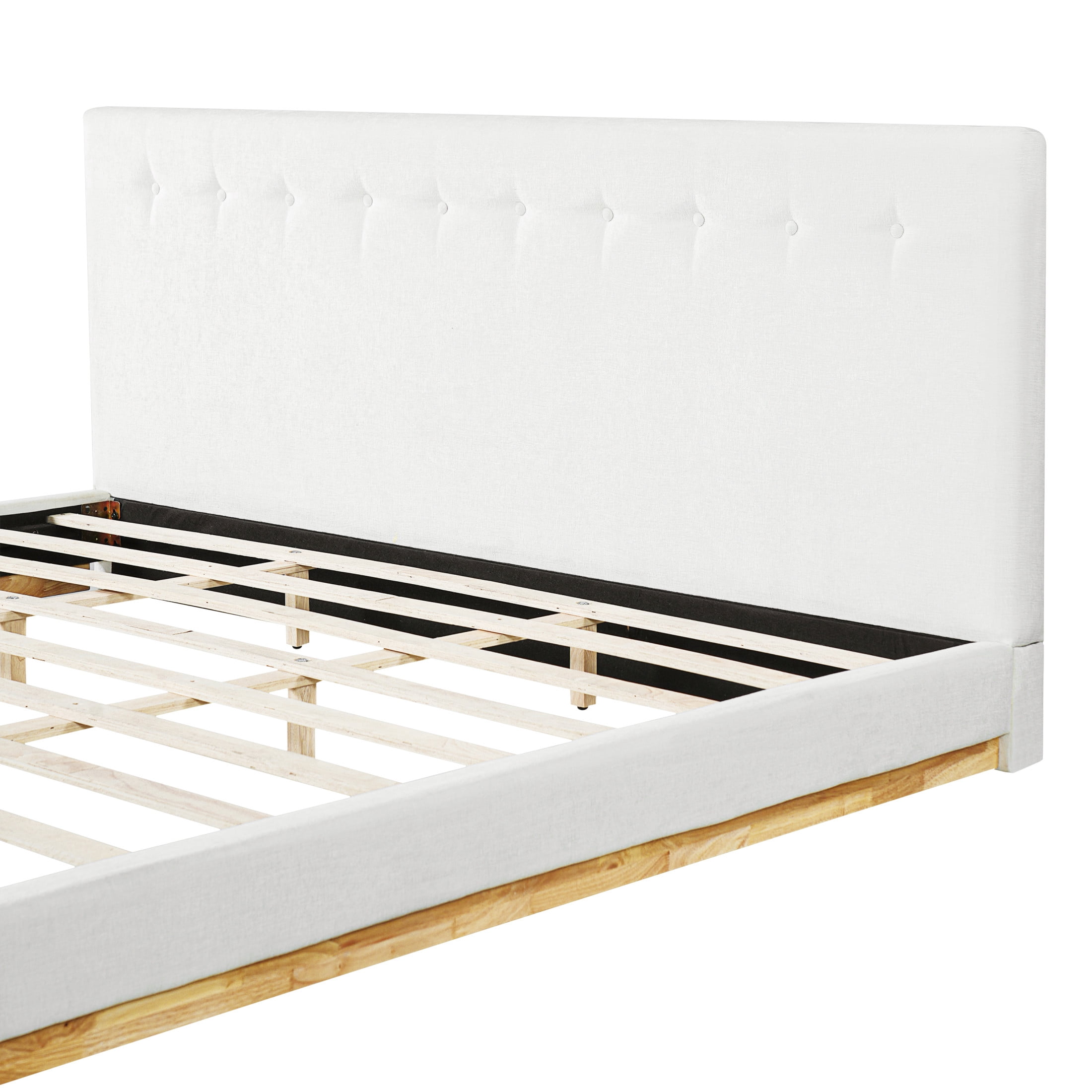 Christopher Knight Home King Size Minimalist Bed Frame with Chenille Headboard, Solid Wood, White