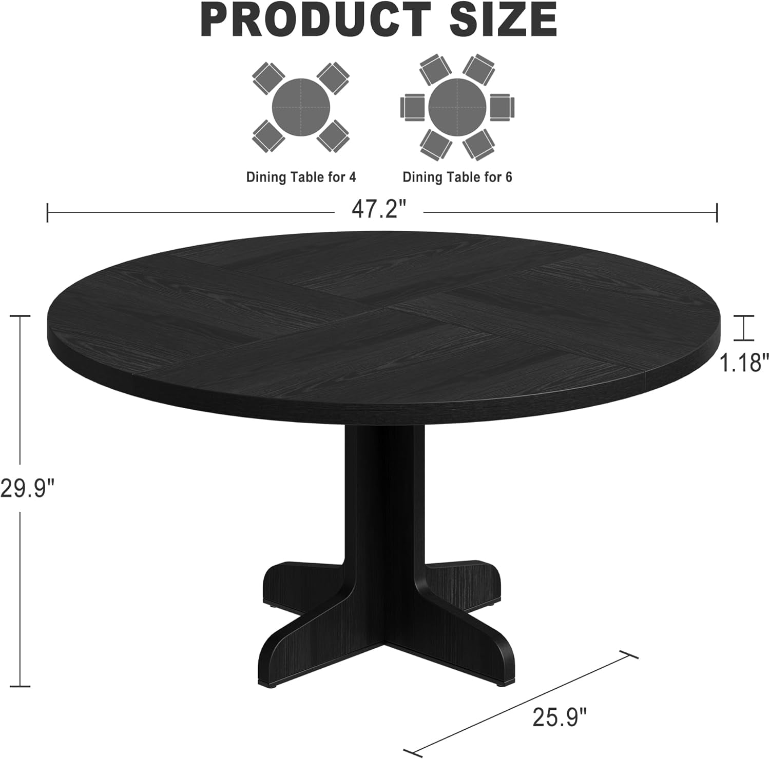 GAOMON 47 inch Round Dining Table for 4-6 People, Farmhouse Circle Kitchen Table with Wooden Table Top and Legs, Dinner Table for Dining Room Living Room, Black (Only Table)