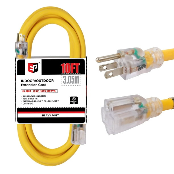 Cable de extensión EP de 10 pies iluminado para exteriores 10/3 SJTW 1875 W 15 A