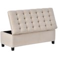 thumbnail image 3 of 46" Storage Upholstered Bench, Upholstered Bench Chair with Storage Cabinet and Padded Seat, Button Tufted Footrest Ottoman with Flip Top for Living Room Bedroom, Space Saving, Beige, 3 of 7