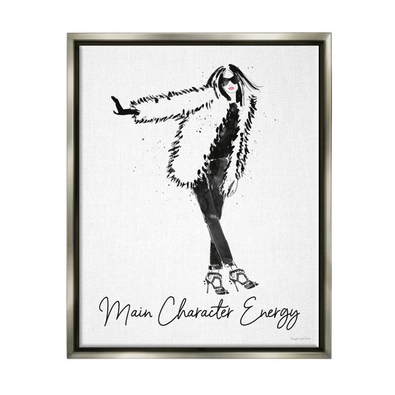 Stupell Industries Glam Main Character Energy Chic Fashion Woman Graphic Art Luster Gray Floating Framed Canvas Print Wall Art, Design by Mercedes Lopez Charro