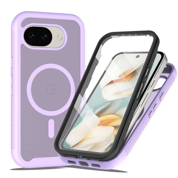 Dteck for Google Pixel 10A Case with Built-in Screen Protector, Compatible with MagSafe, Shockproof Drop-Proof Rugged Phone Cover,Purple
