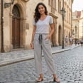 thumbnail image 3 of Nestiefly Womens Faux Linen Striped Barrel Pants Comfy Drawstring Capri Pant with Pockets Summer Beach Vacation Lounge Trousers Black L, 3 of 8