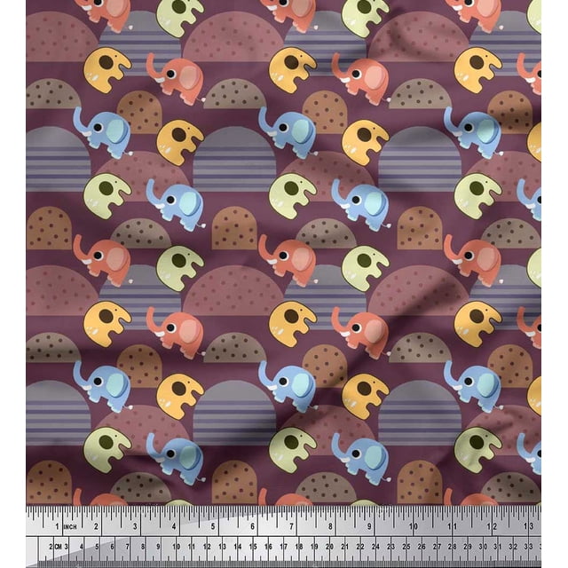 Soimoi Rayon Fabric Cute Elephant Kids Decor Fabric Printed Yard 42 Inch Wide