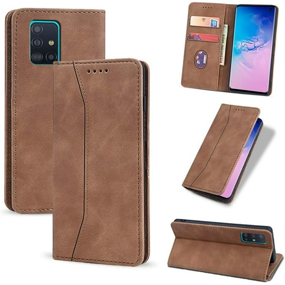Wallet Case for Samsung Galaxy A51, Premium PU Leather Case Vintage Matte Wallet Flip Cover [Card Slots] [Magnetic Closure] Stand Function Folio Shockproof Full Protector - Brown