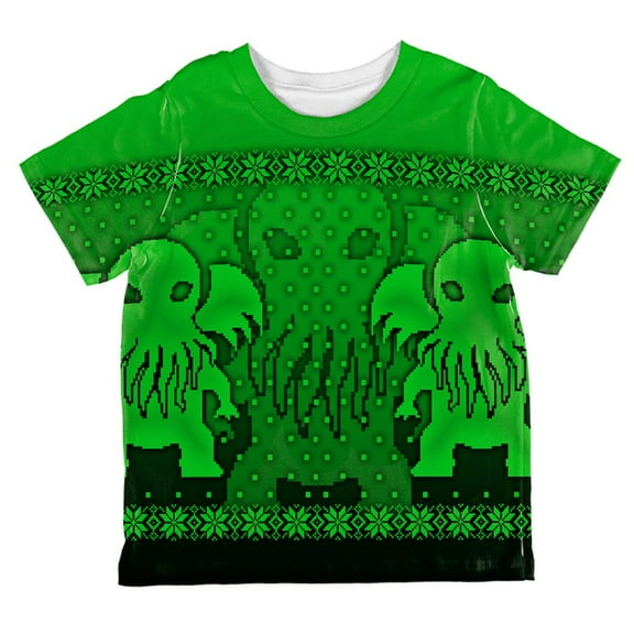 Ugly Christmas Sweater Big Cthulhu Greater Gods All Over Toddler T Shirt Multi 6T