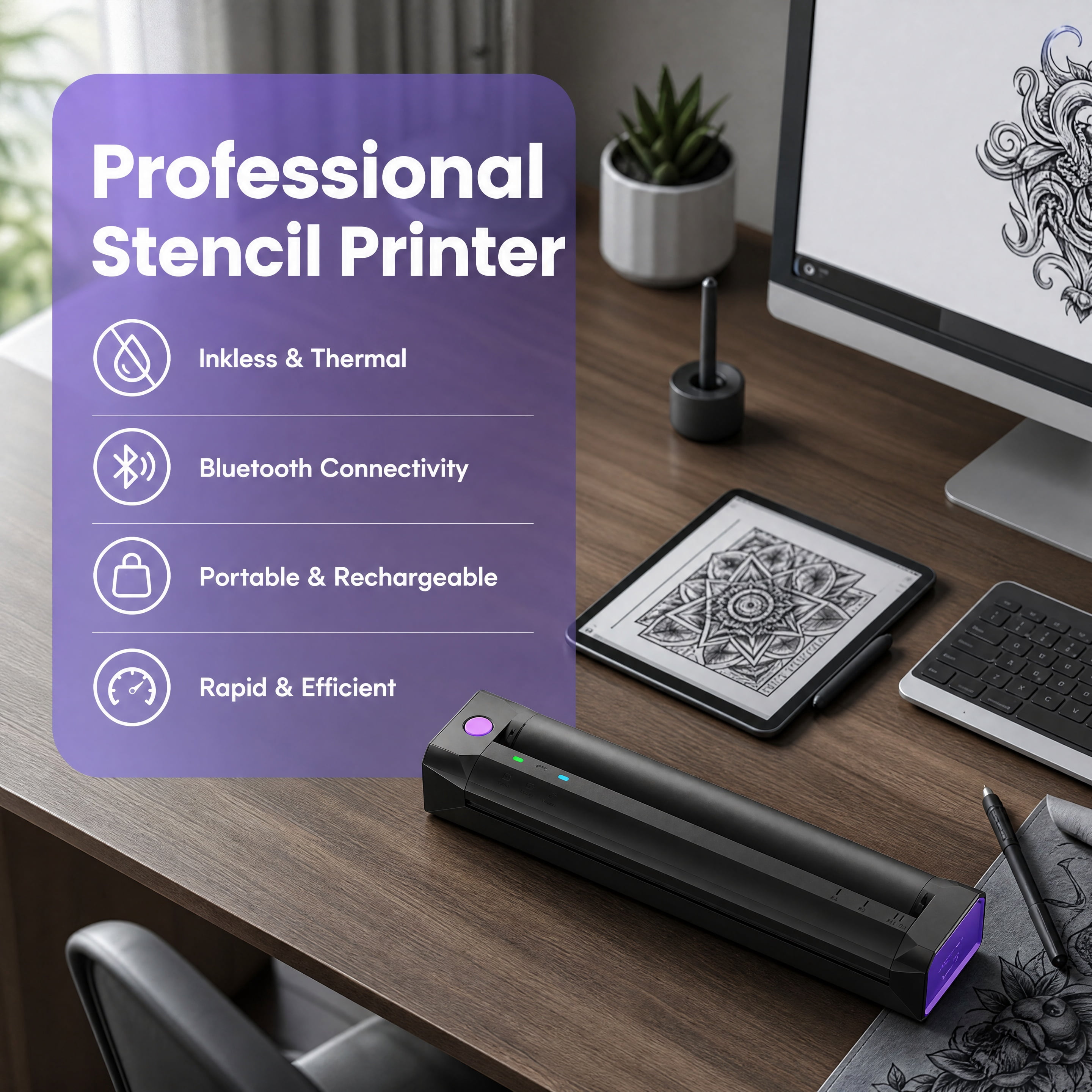 Phomemo Upgraded Tattoo Stencil Printer, A881U Wireless Thermal Tattoo Printer, Essential Tattoo Equipment for Both Experienced Artists and Beginners, Compatible with Phone and PC