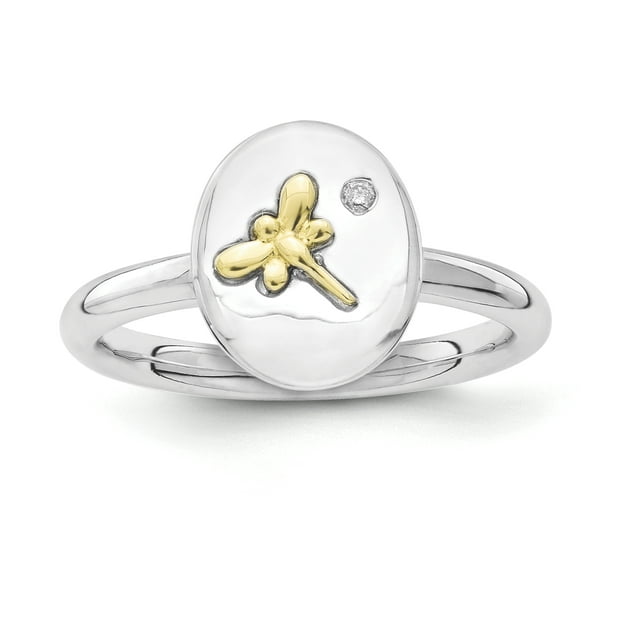 Sterling Silver & 14k Dragonfly Stackable Expressions Diamond Ring Size 7