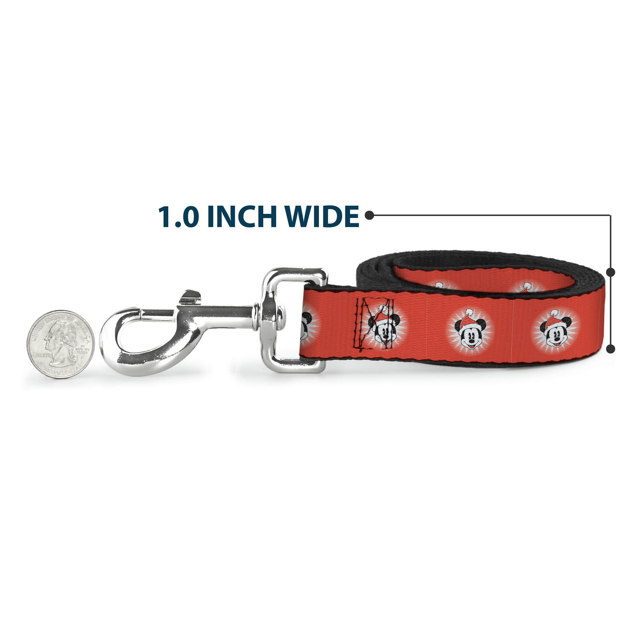 Disney Pet Leash, Dog Leash, Christmas Holiday Mickey Mouse Face Starburst Red, 6 Feet Long 1.0 Inch Wide