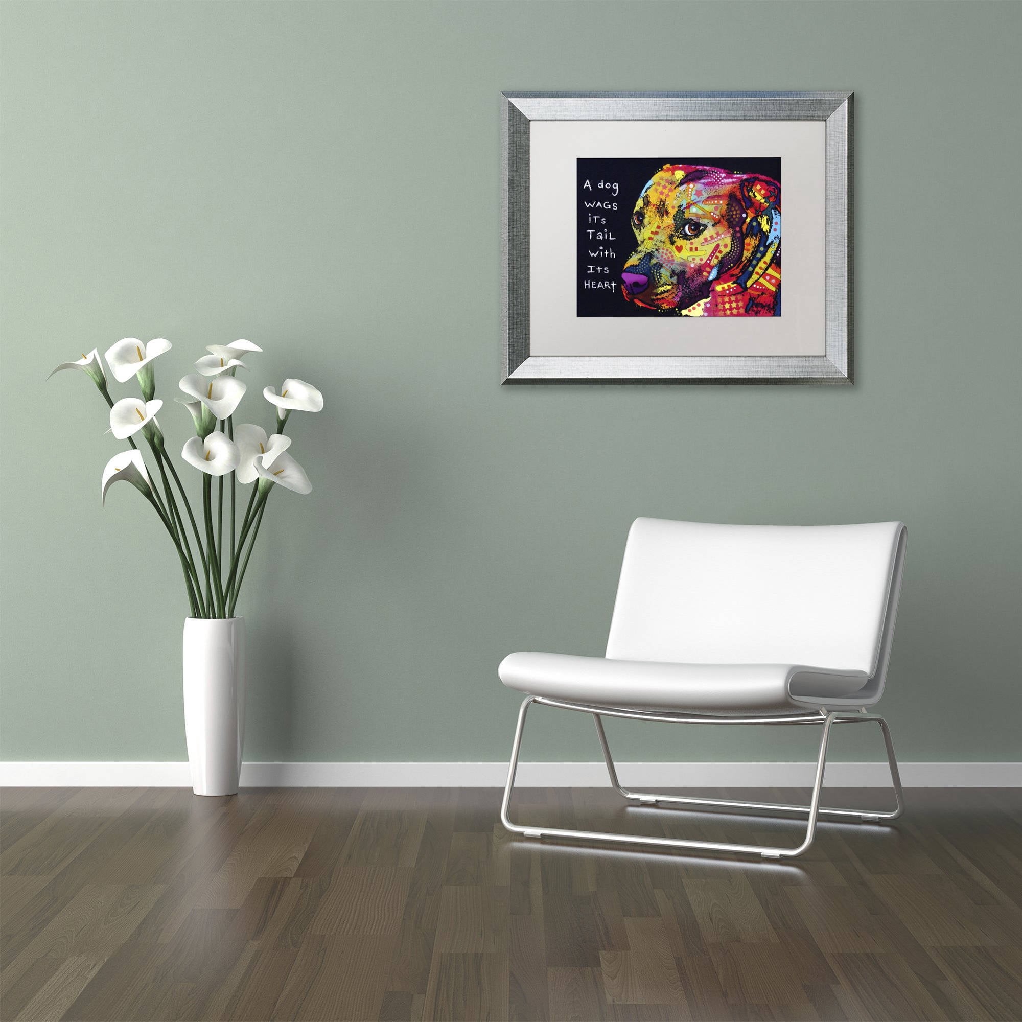 Trademark Fine Art "Gratitude Pitbull" Canvas Art by Dean Russo, White Matte, Silver Frame
