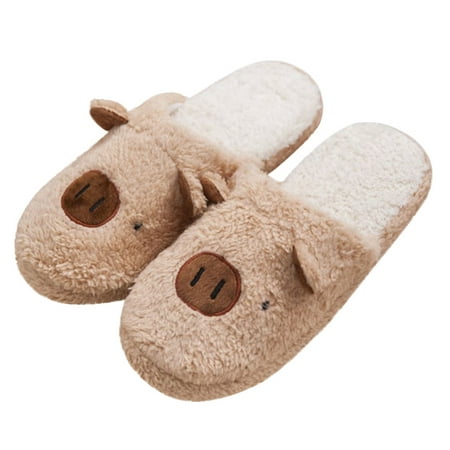 

Winter Unisex Cartoon Small Pig Slippers Warm Home Shoes Cotton Slippers for Couple Men and Women Size 40-41 (Coffee Color)
