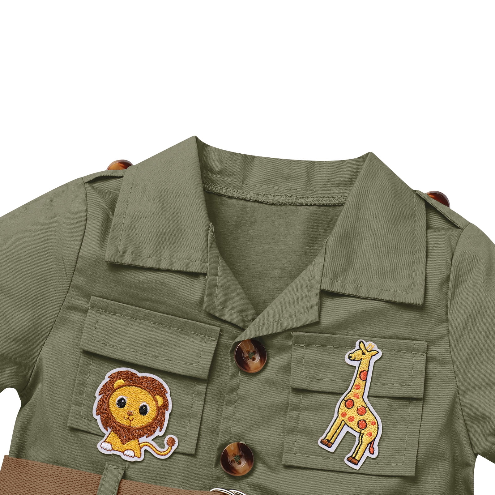 IBTOM CASTLE Toddler Baby Boys Girls Lion Giraffe Birthday Outfit One Piece Romper Jumpsuit with Belt and Hat Jungle Safari Cake Smash Clothes 18-24 Months Army Green