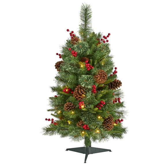 Nearly Natural Clear Prelit LED Assorted Colors Decorated Pine Christmas Tree, 3'