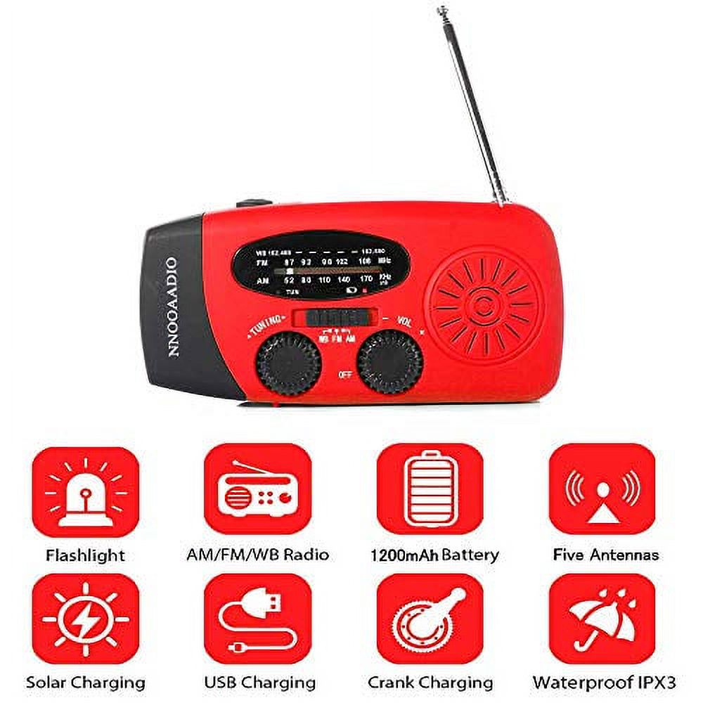 Hand Crank Emergency Weather Radio, Solar Battery Operated Survival NOAA AM FM Radio Portable with 3 LED Flashlight Kit, Built-in 1200mAh Power Bank & USB Charger - image 3 of 3