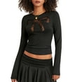 thumbnail image 2 of Musuos Women Spring Summer T-shirt Long Sleeve Crew Neck Bow See-through Slim Fit Tops Streetwear, 2 of 9