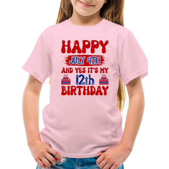 Happy 4Th Of July 12Th Bday T-Shirt Juniors -Image by Shutterstock, Large