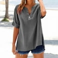 thumbnail image 2 of Jxximdong Tshirts for Women Loose Shirt Top Stand Solid Color Sleeve Collar Casual Women's Shirt Women's Shirt Gray Summer Tops XL, 2 of 9