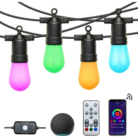 

SUNTHIN 48FT RGB Smart Dimmable String Lights 16 Shatterproof Waterproof LED Bulbs Work with Alexa for Party Backya Outdoor Patio
