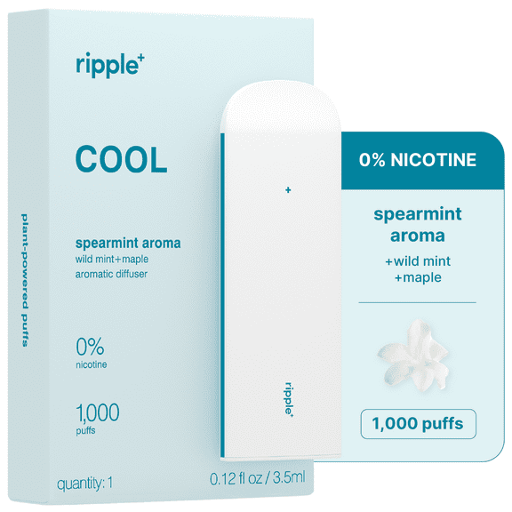 Ripple Spearmint Diffuser - 1,000 Puffs, 0% Nicotine, + Maple & Wild Mint, 100% Recyclable