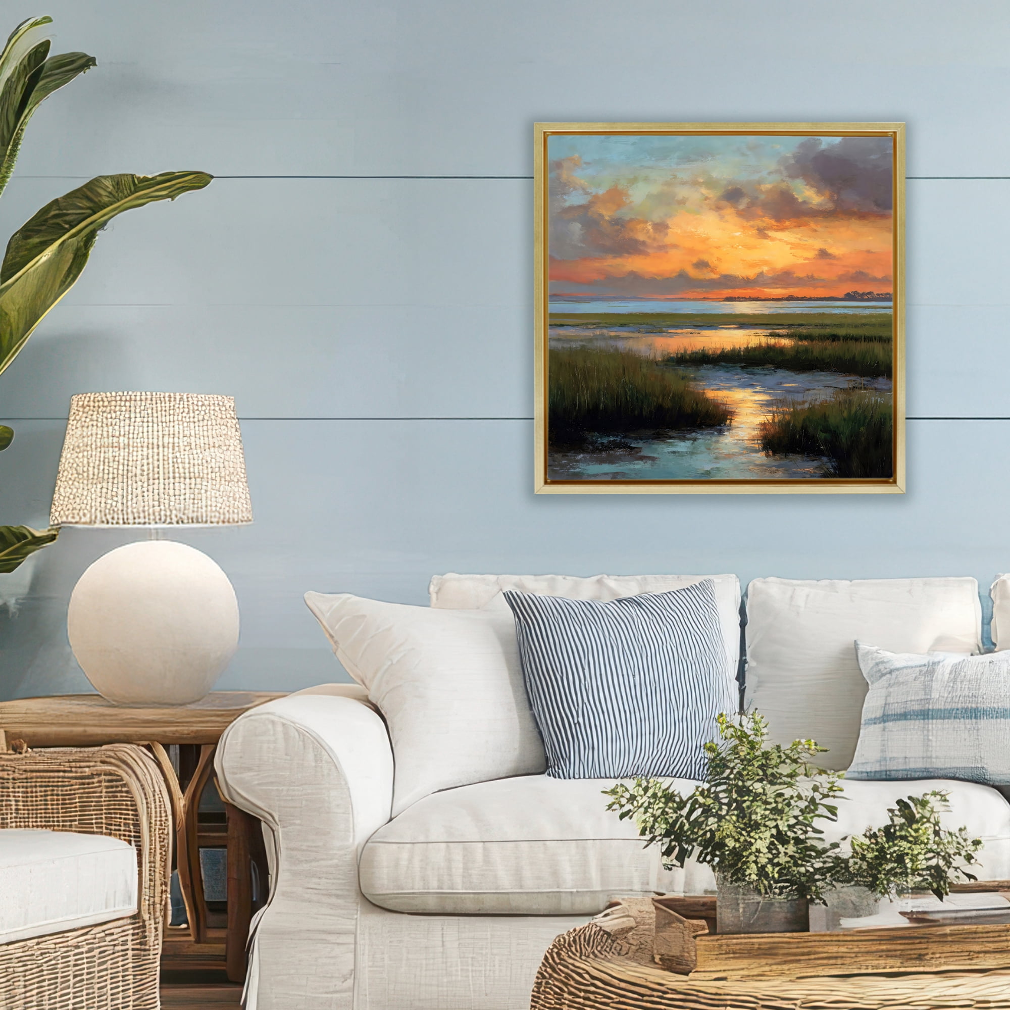 Stupell Industries Evening Marshland Glow Gold Framed Floater Canvas Wall Art, design by Petal Prints Design