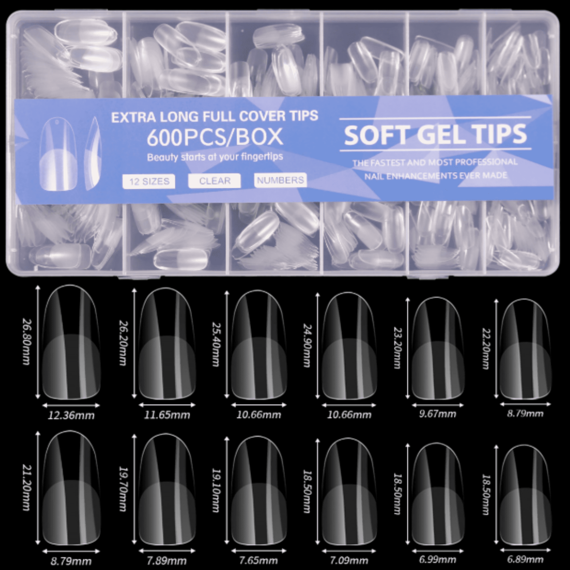 Medium Elliptical Transparent Half-Cover Matte Finish False Nails, 600Pcs Pre-Shaped Full Cover Nail Tips for Home Use