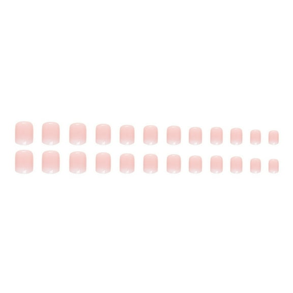 LEHOZIHEQ Short Press on Nails, Square Fake Nails Pink False Nails, with Simple Style Designs White Acrylic Nails, for Women Girls Manicure (24 Pcs)
