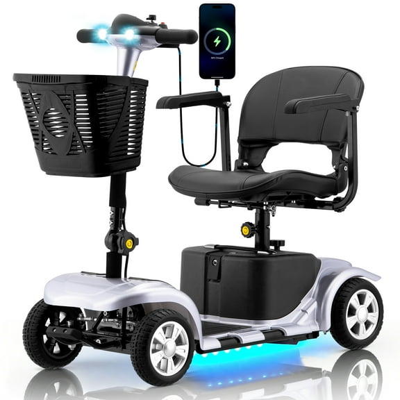 Foldable Mobility Scooter for Adults Elderly– 4-Wheel Portable Motorized Scooter with 300 lbs Capacity, Detachable Battery,Including Charger