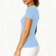thumbnail image 2 of Fnooota Womens T-Shirts V Neck, Basic Short Sleeve Slim Fit Ribbed Summer Tops Tees Light Blue Size XL, 2 of 5