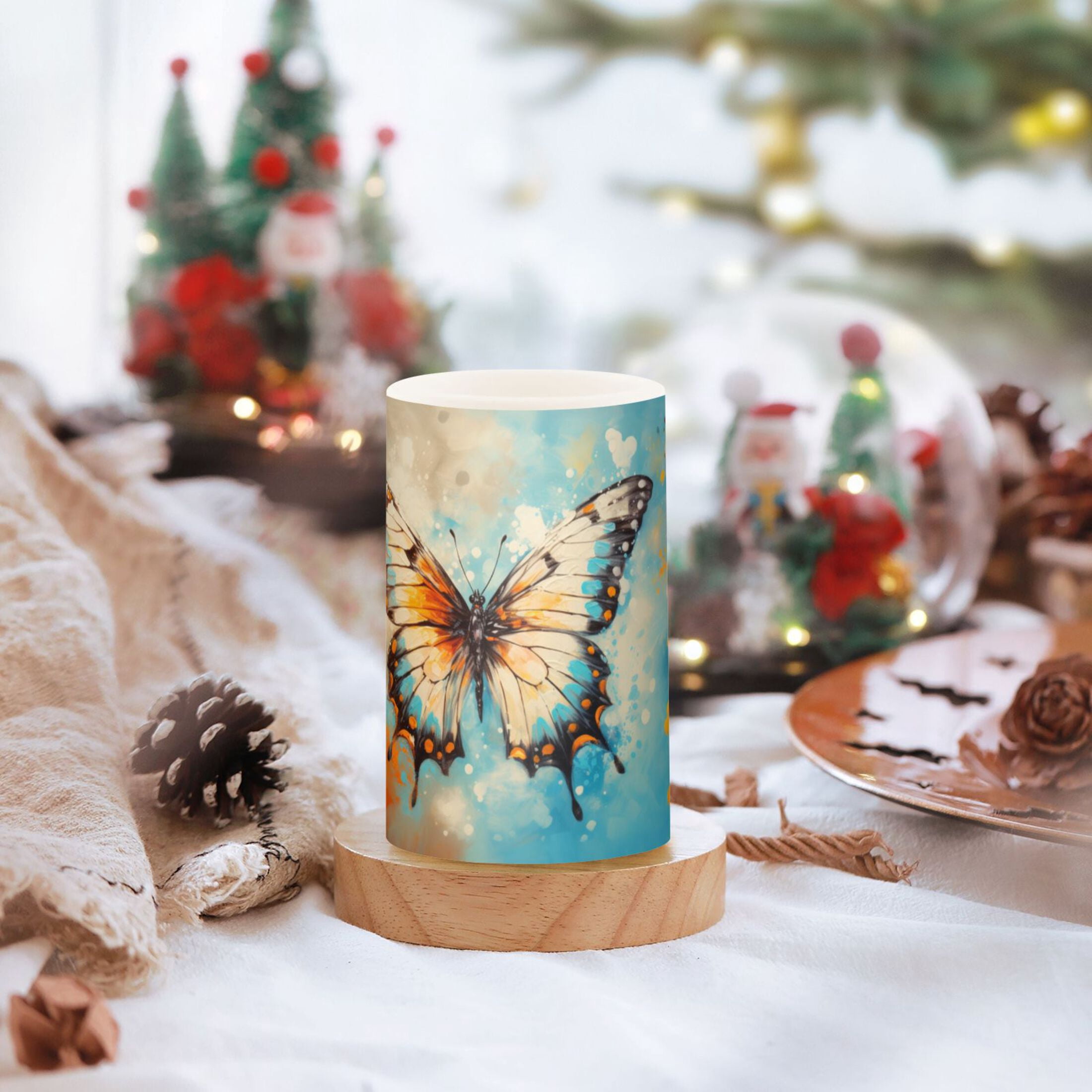 Butterfly Painting Flameless Candles&nbsp;LED Lights Battery Operated Candles with Remote and Timers Flicker Lights Votive Set of 2