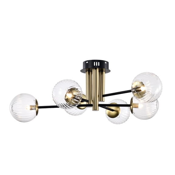 Atlas 31.6 in. 6-Light Indoor Matte Black and Brass Finish Semi-Flush Mount Ceiling Light with Light Kit