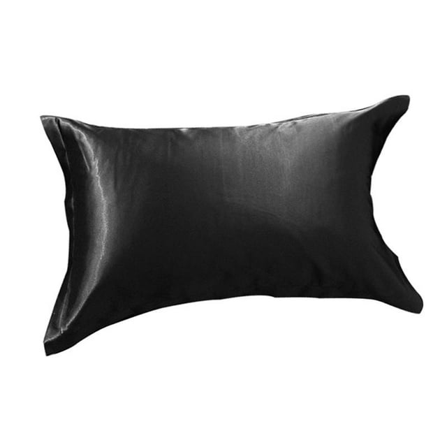 Funda de almohada de seda 1 % natural, suave y con pelo y piel, por ambos lados. Negro