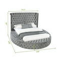 thumbnail image 6 of Contemporary Round Shaped Velvet Upholstered Bed, Luxury Queen Bed Frames with Crystal Tufted Headboard and Footboard Storage, USB Chargers and Speakers, Bedroom Furniture, Gray, 6 of 6