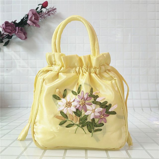 Bolso de mano para mujer, pequeño, tipo clutch, bordado, tipo momia, tipo cubo, con cordón, estilo Hanfu