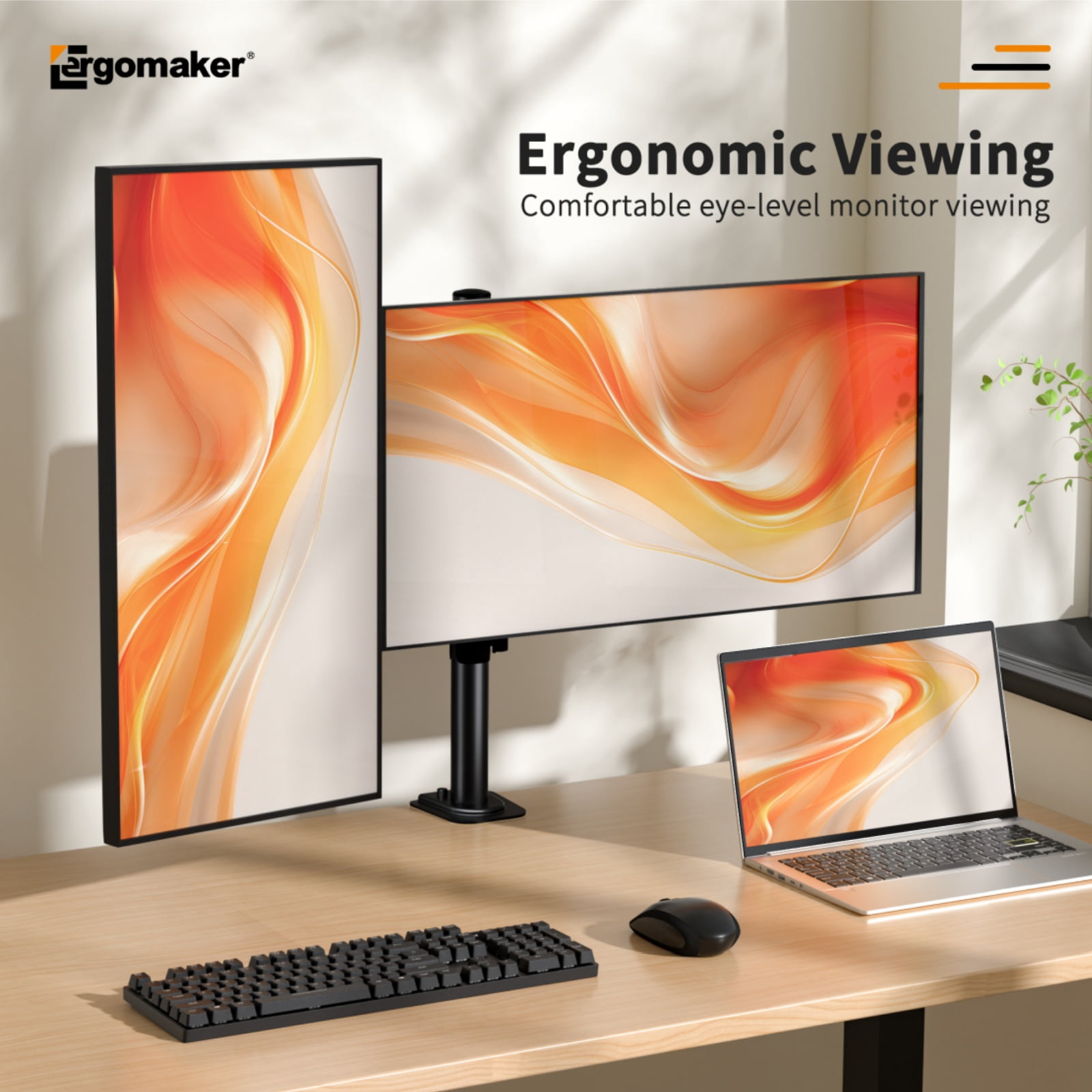 Ergomaker Dual Monitor Desk Mount for 13-27 " Screens Black Adjustable Height Monitor Arm