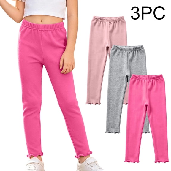 Toddler Girls Leggings 3 Pack Soft Cotton High Waist Stretch Casual Kids Dance Pants Multicolor 2-8 T