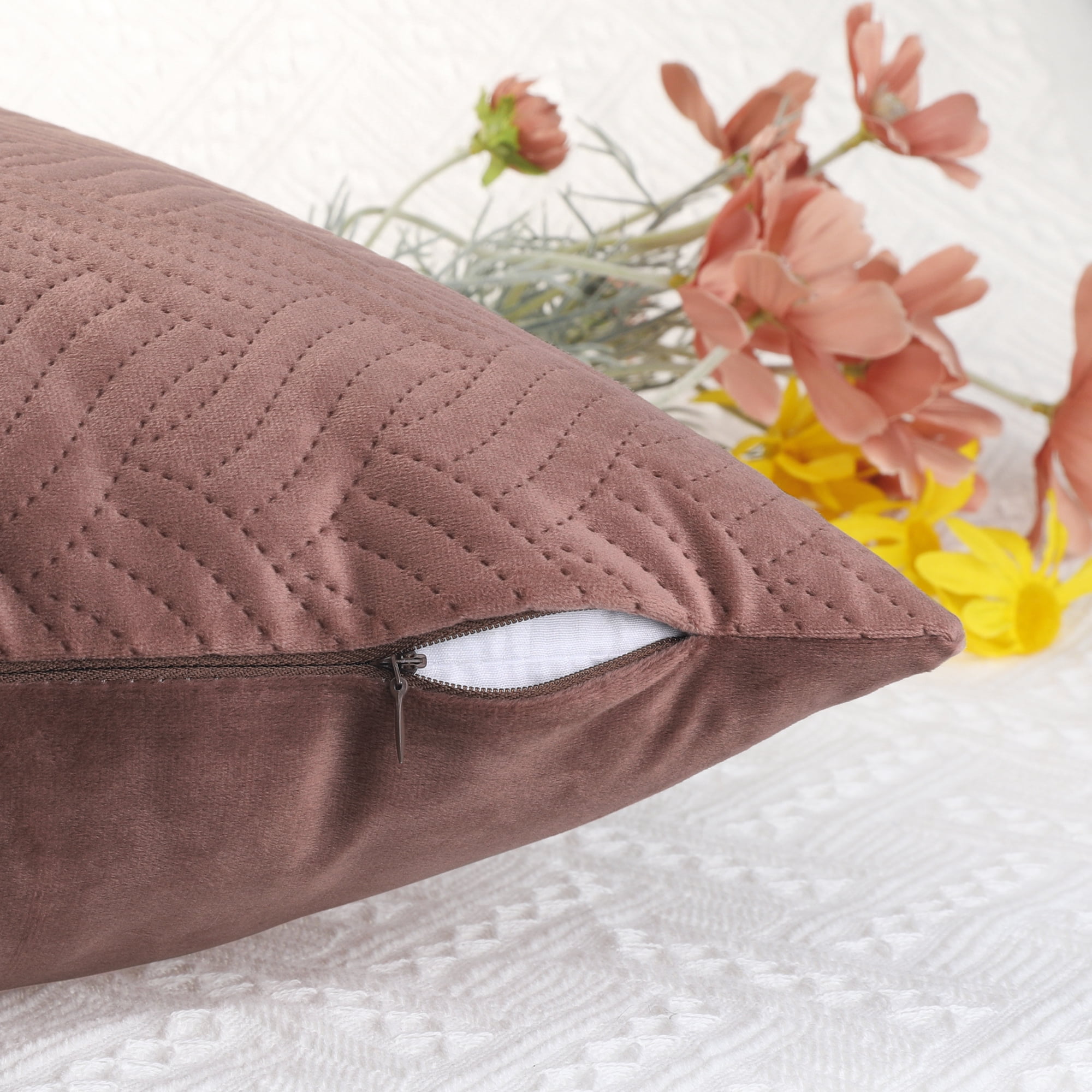 Unique Bargains 2 Soft Velvet Knitted Throw Pillow Covers Spring Decorative Pillow Cases Pink