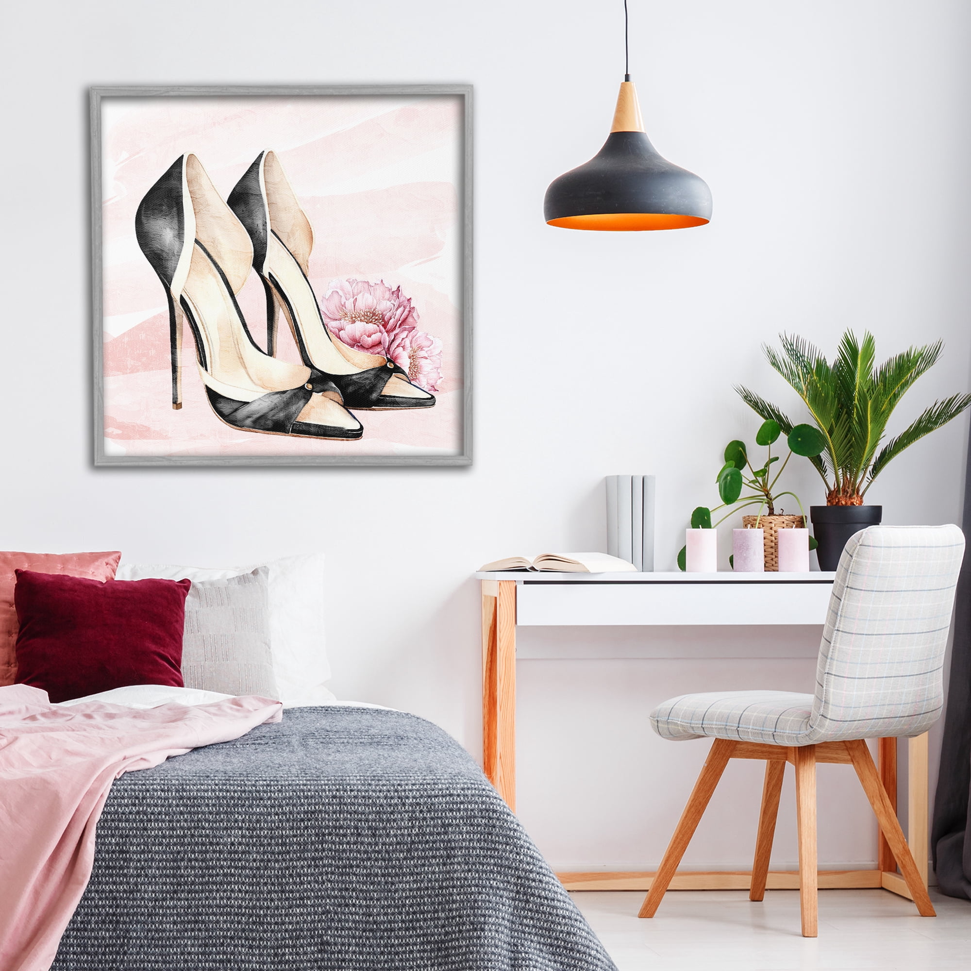 Stupell Industries Blush Glam Time Shoes Gray Framed Giclee Art, design by Kim Allen