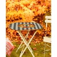 thumbnail image 5 of Round Fitted Tablecloths with Elastic Edge Fall Maple Leaf Thanksgiving Orange Pumpkin Waterproof Wipeable Table Cover for Kitchen Dining Party Decor Retro Black Plaid Table Clothes,45" - 54", 5 of 6