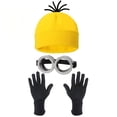 thumbnail image 2 of Adult Yellow Cartoon Costume Set, Knit Hat, Silver Goggles, Black Gloves, Suspenders and Tutu Skirt for Halloween, 2 of 5