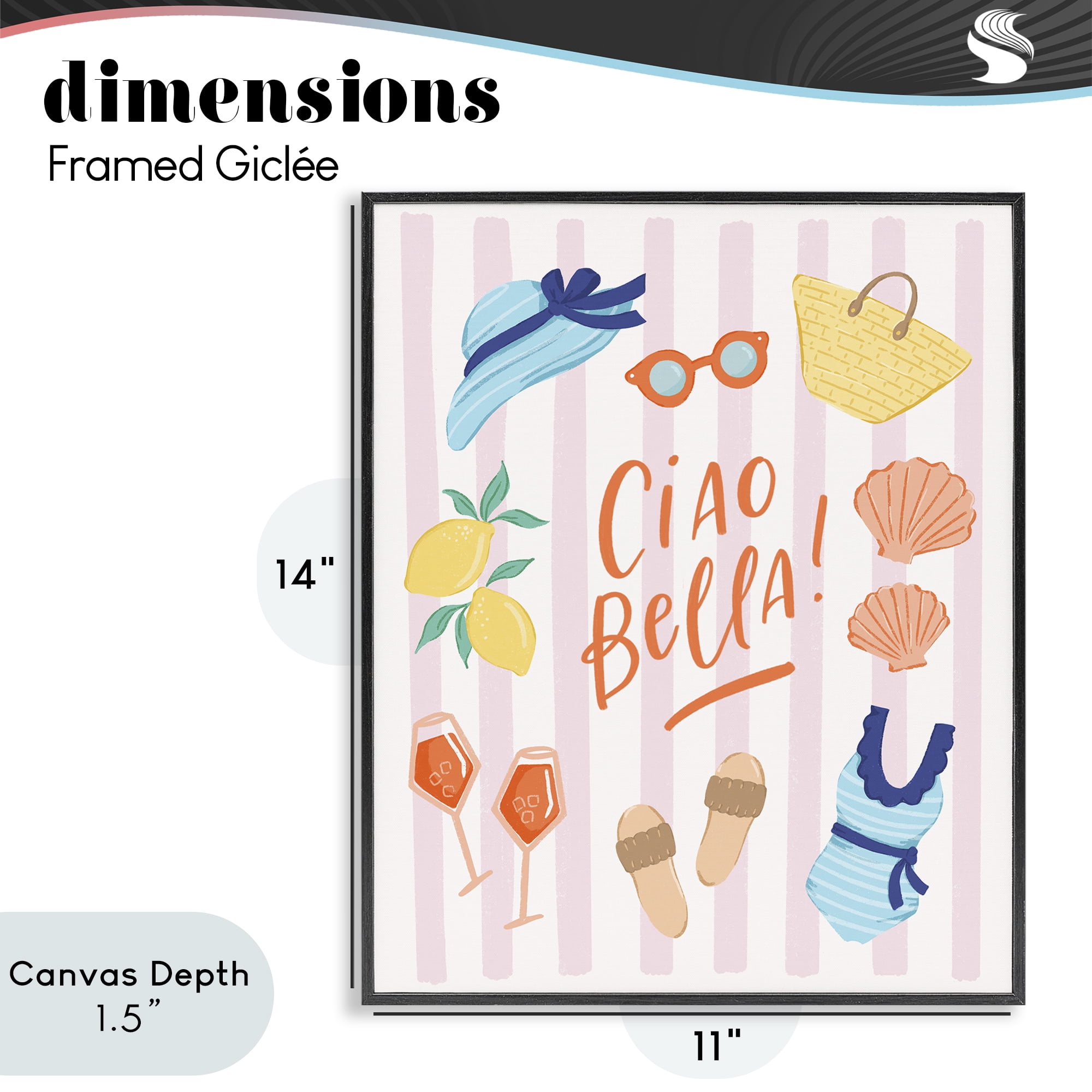 Stupell Industries Summer Ciao Bella Black Framed Giclee Art, design by Sandra Picco